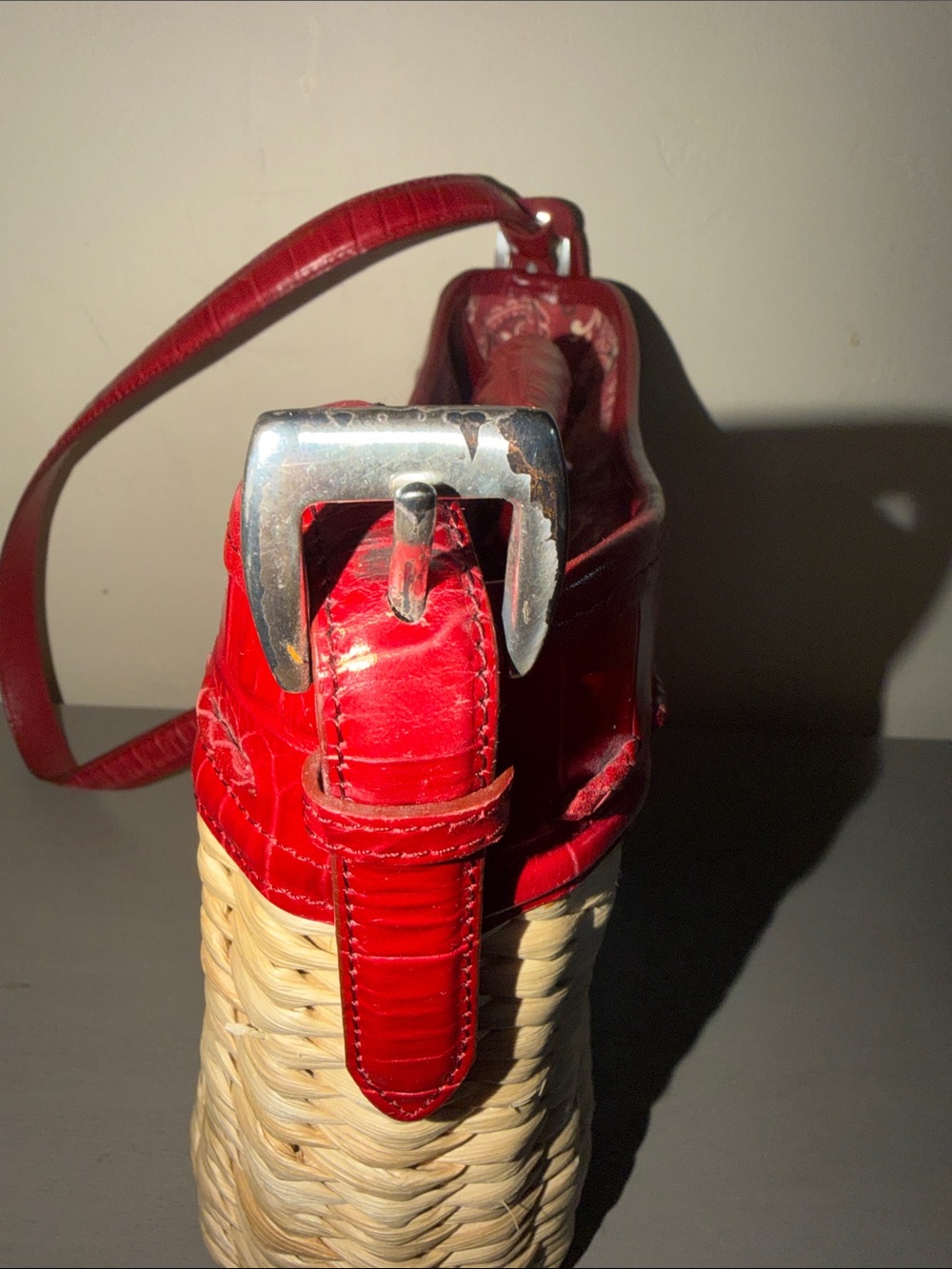 Brighton Red Trim Woven Shoulder Bag with Heart Charm - Picture 4 of 12